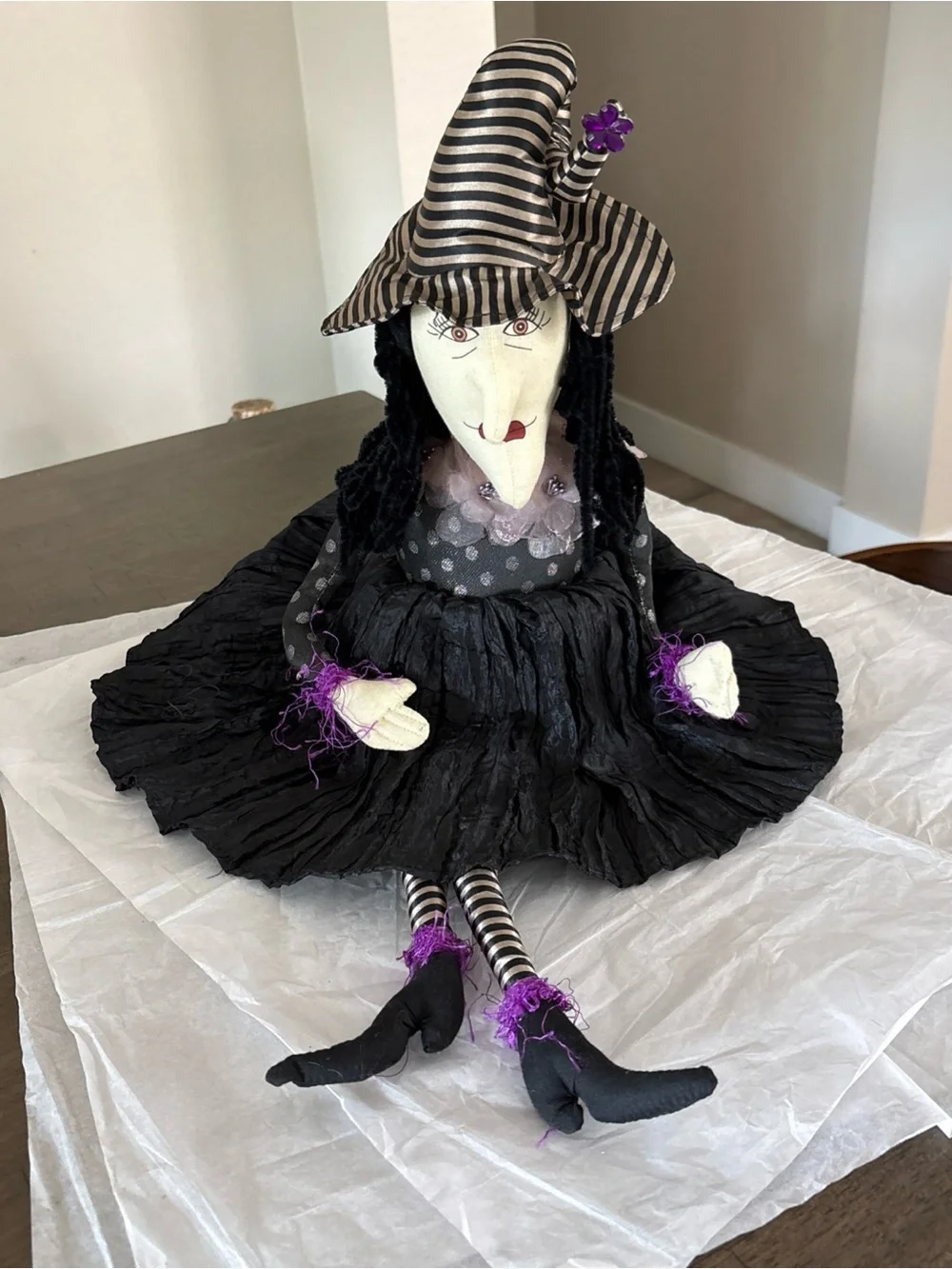 Large 22” WITCH Doll, Fabric, Halloween Decor, Sculpted Face